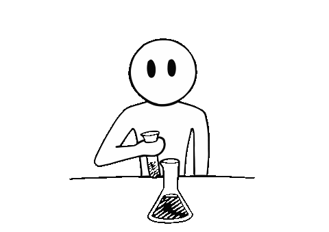 Sketch of a researcher pouring a sample into a flask